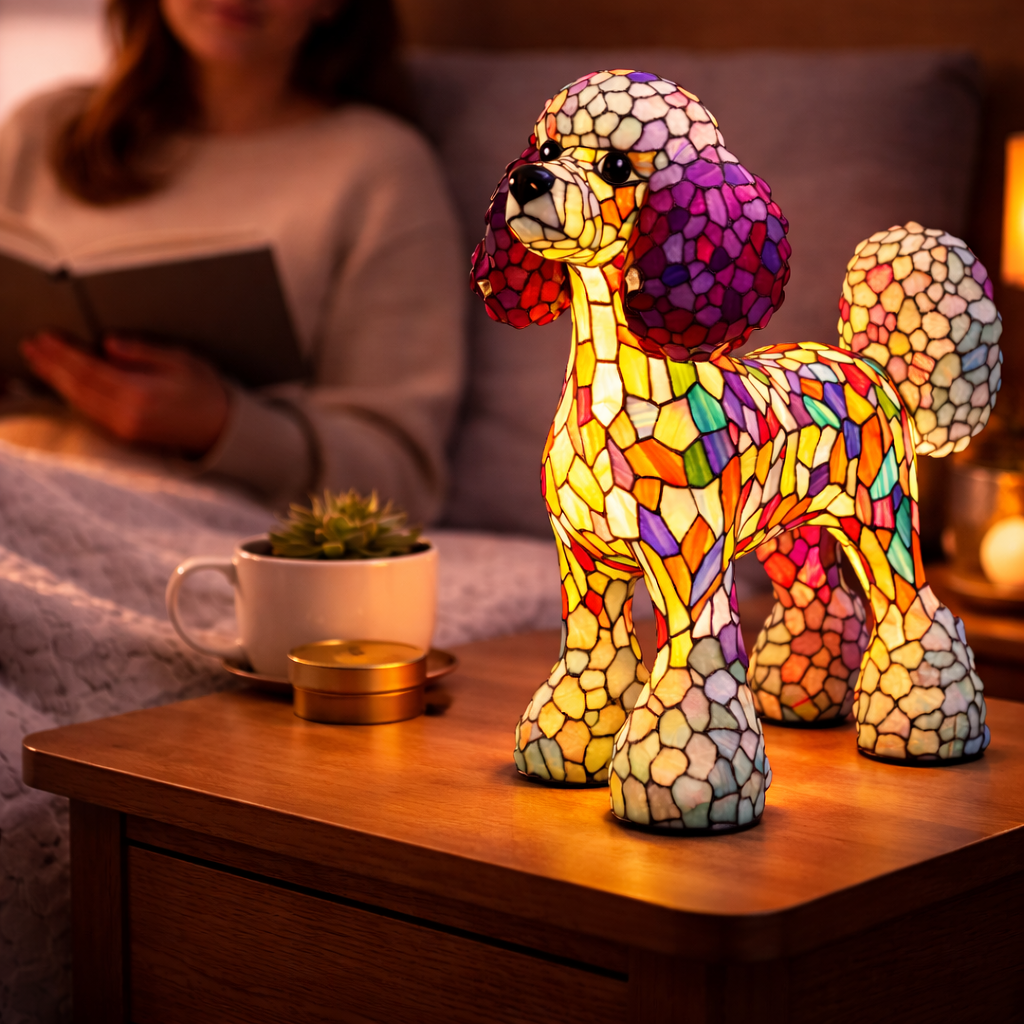 Table Lamp Colorful Stained Glass Dog LED