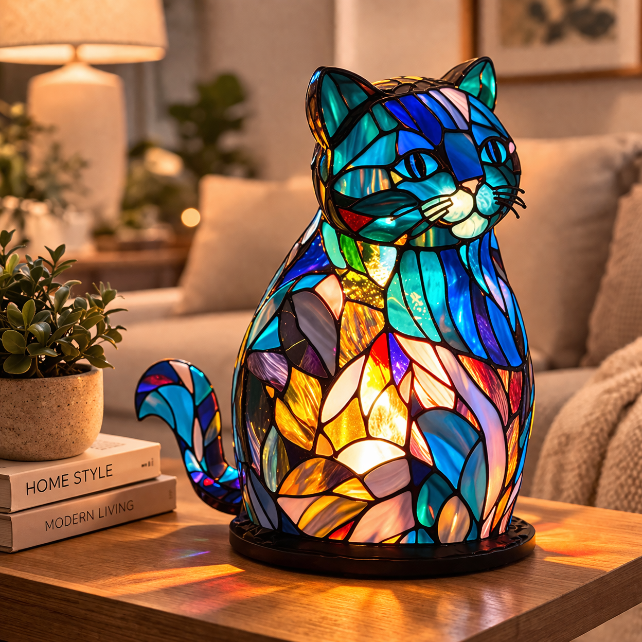 Table Lamp Animal LED Accent Light Stained