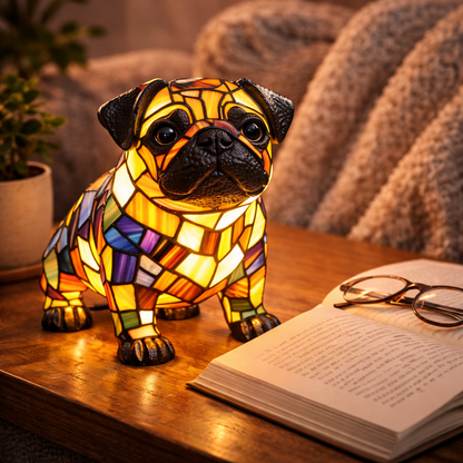 LED Table Lamp Dog Figurine Stained Glass