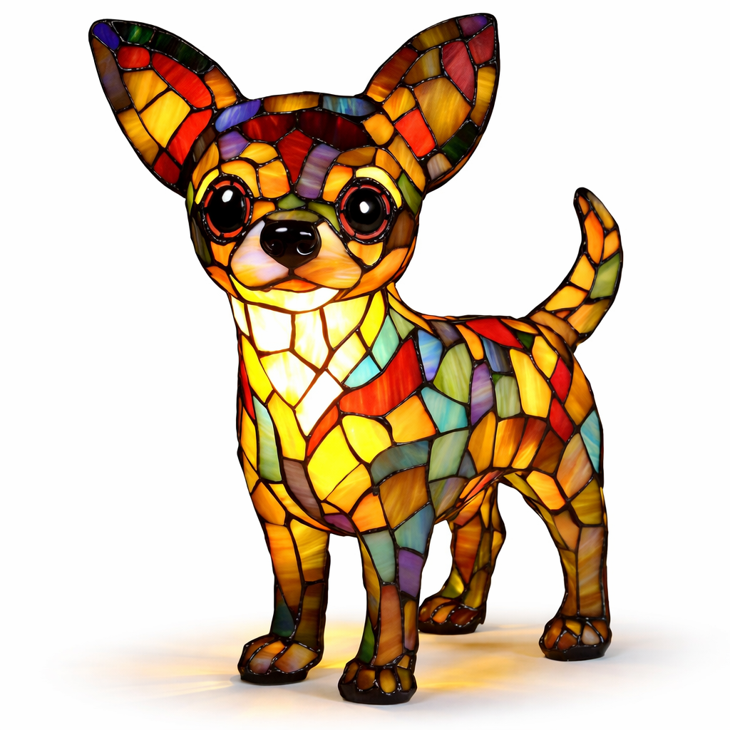 Table Lamp Colorful Stained Glass Dog LED