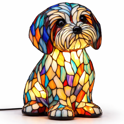 Table Lamp Colorful Stained Glass Dog LED