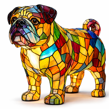 Table Lamp Colorful Stained Glass Dog LED