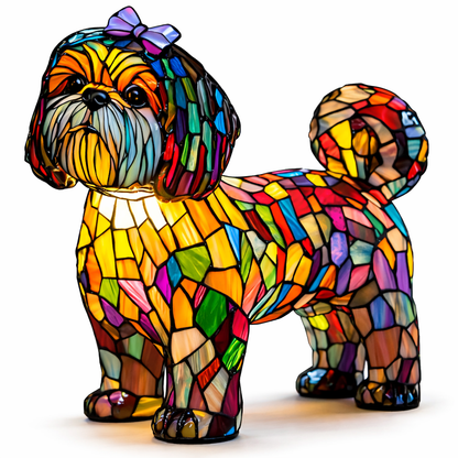 Table Lamp Colorful Stained Glass Dog LED