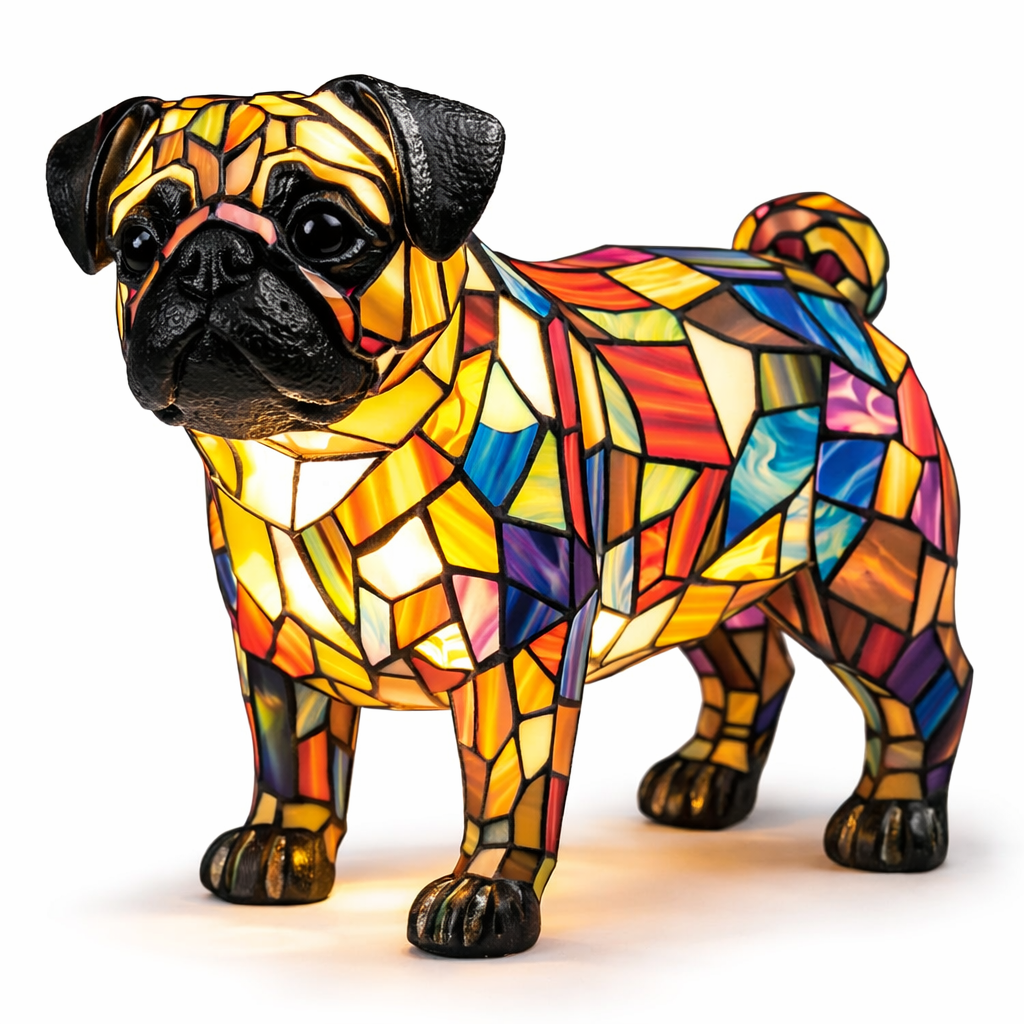 Table Lamp Colorful Stained Glass Dog LED
