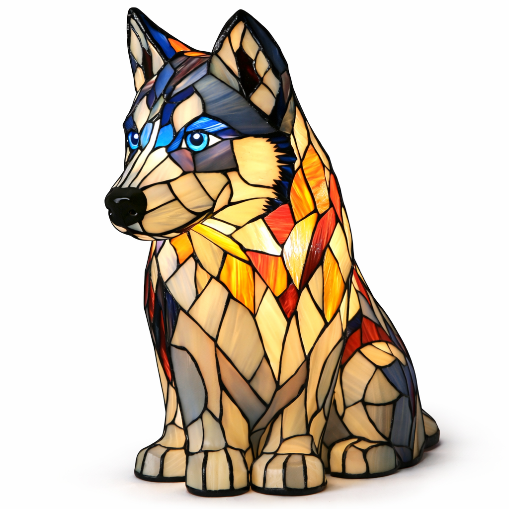Table Lamp Colorful Stained Glass Dog LED