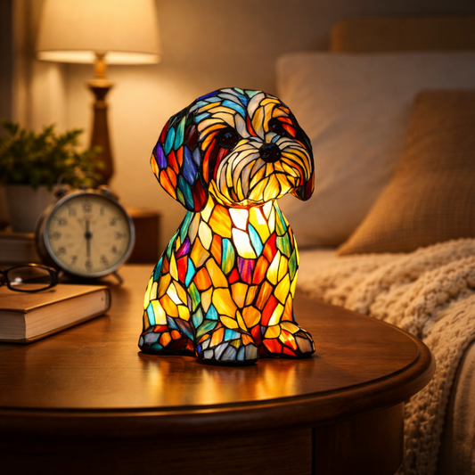 Table Lamp Dog LED Night Light Stained