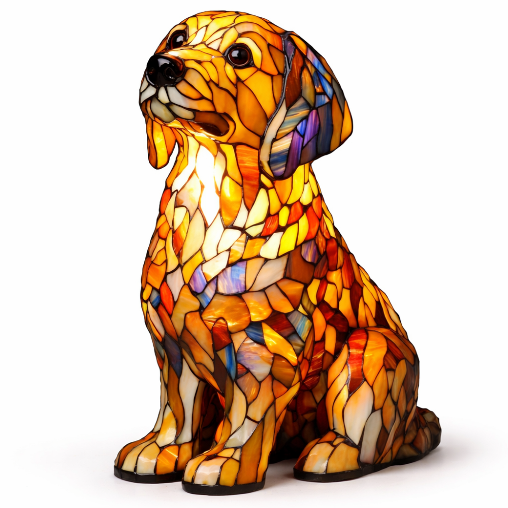 Table Lamp Colorful Stained Glass Dog LED