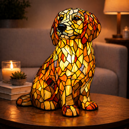 Table Lamp Stained Glass Dog LED Night