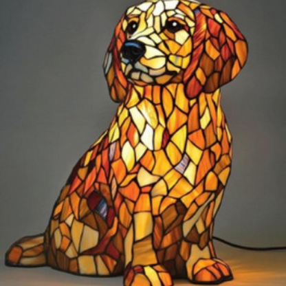 Table Lamp Stained Glass Dog LED Night