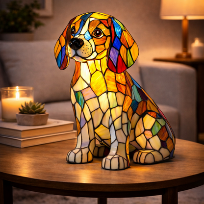 Table Lamp Stained Glass Dog LED Night