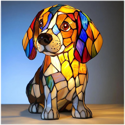 Table Lamp Stained Glass Dog LED Night