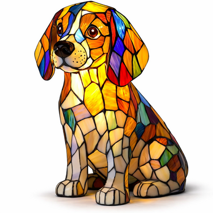 Table Lamp Colorful Stained Glass Dog LED