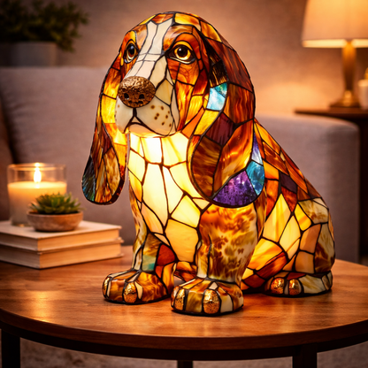 Table Lamp Stained Glass Dog LED Night