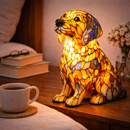 Colorful Dog Table Lamp Stained Glass LED