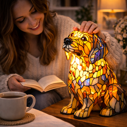 Colorful Dog Table Lamp Stained Glass LED
