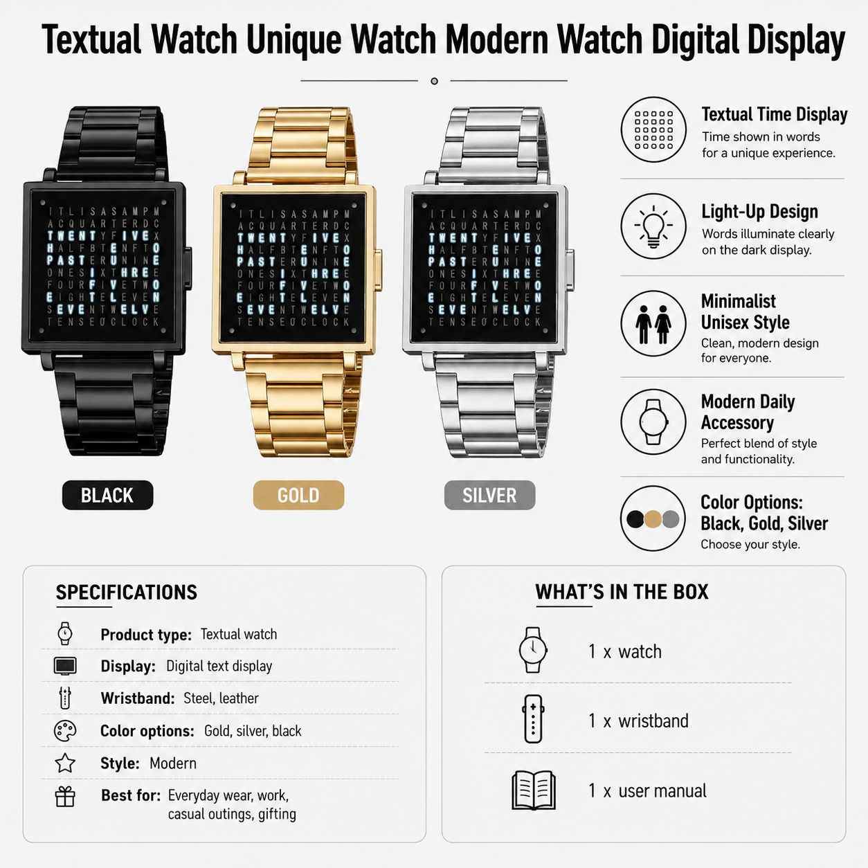 Textual Watch Unique Watch Modern Watch