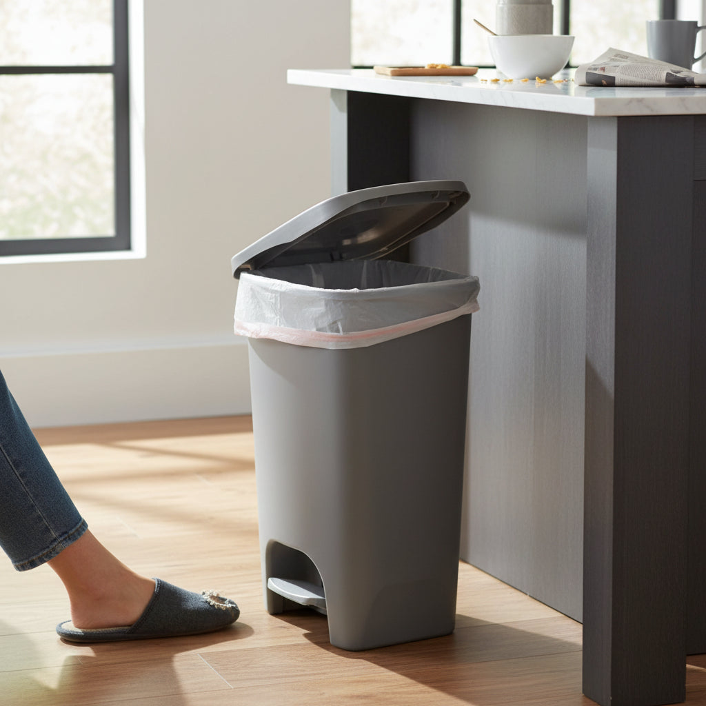 13 Gallon White Kitchen Trash Can Step