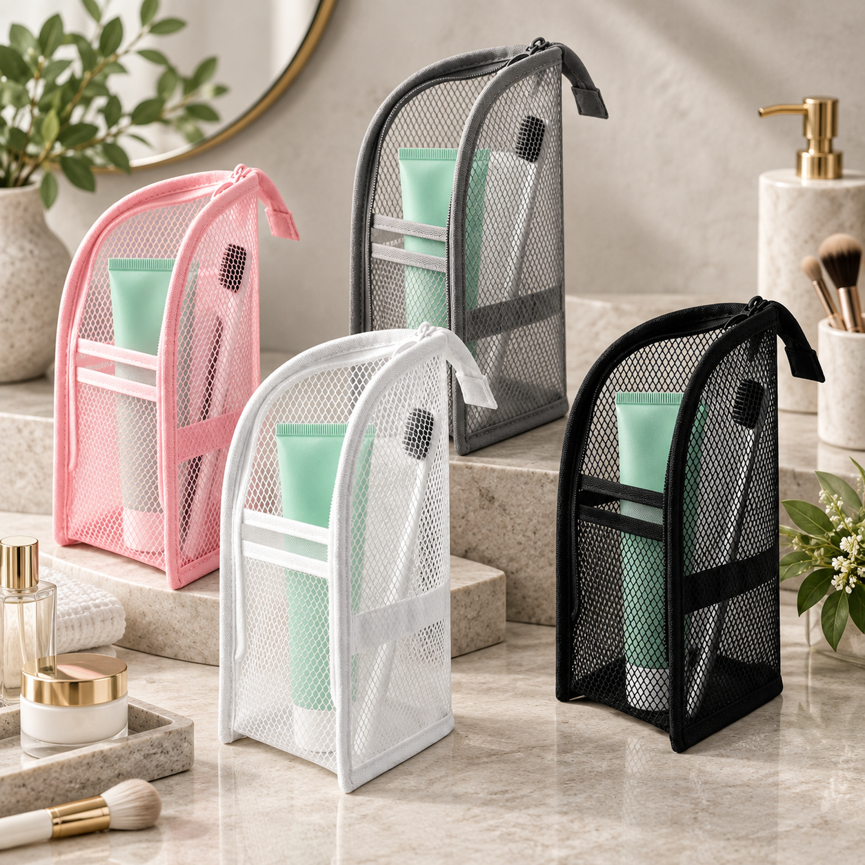 Travel Toiletry Bag Easy Access Self Standing Organizer