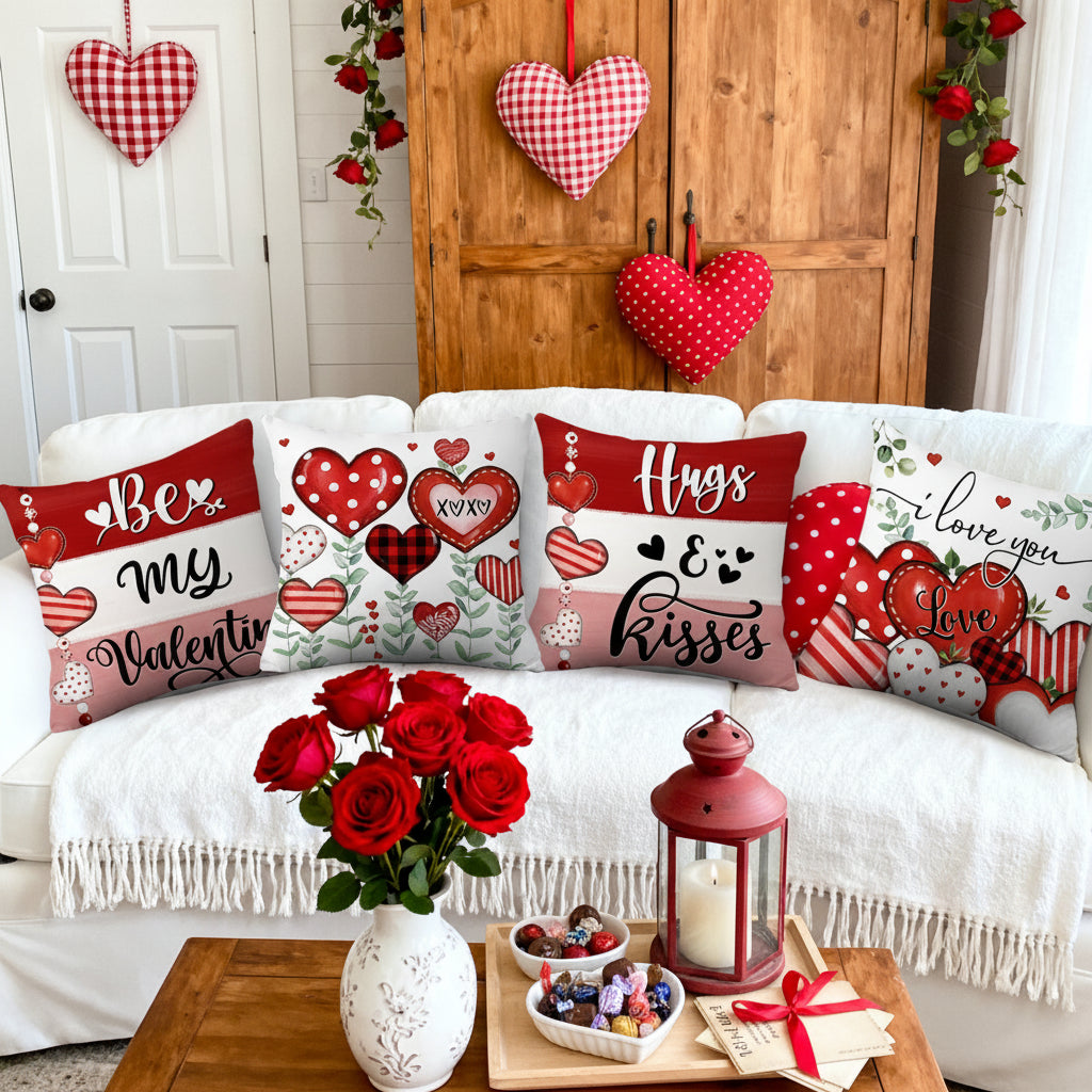Throw Pillow Covers Valentine Heart Print