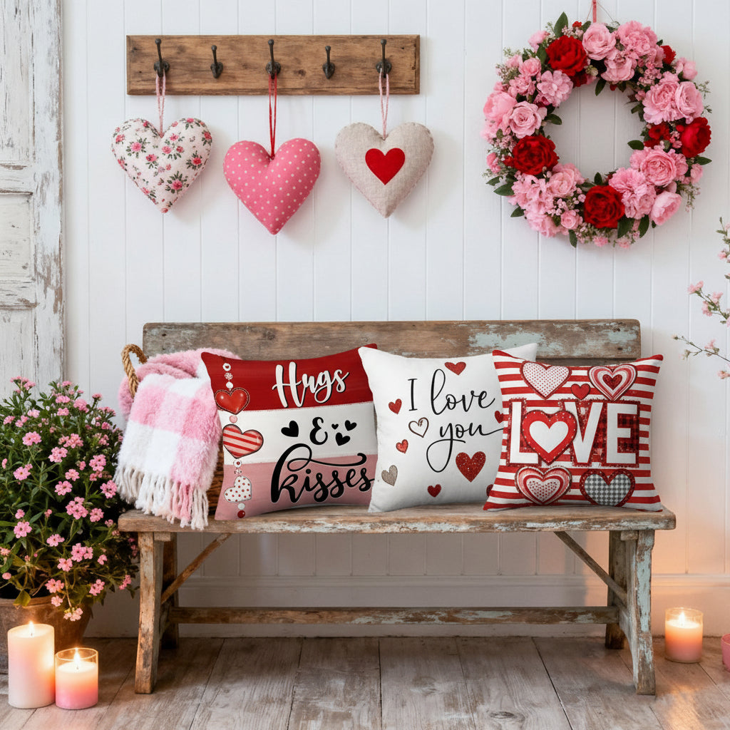 Throw Pillow Covers Valentine Heart Print