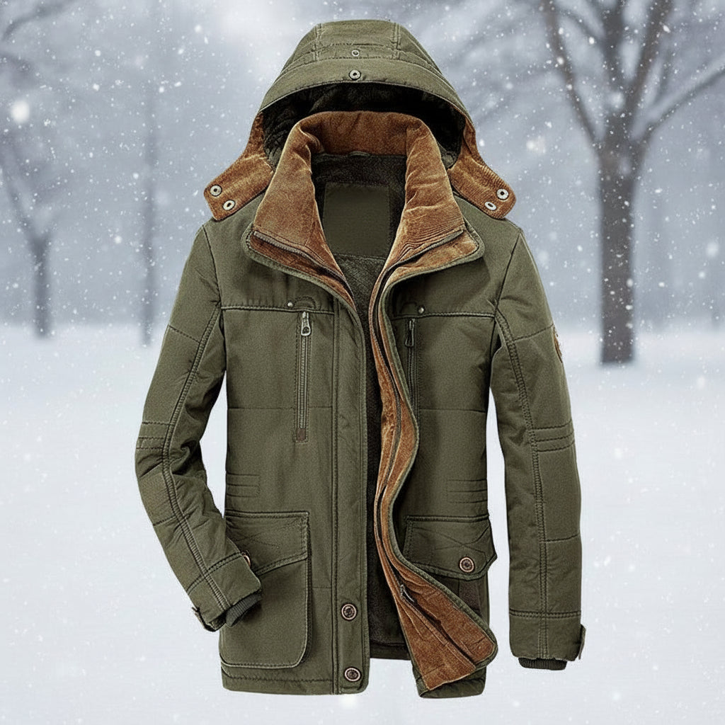Men Winter Jacket Hooded Lined Parka Coat