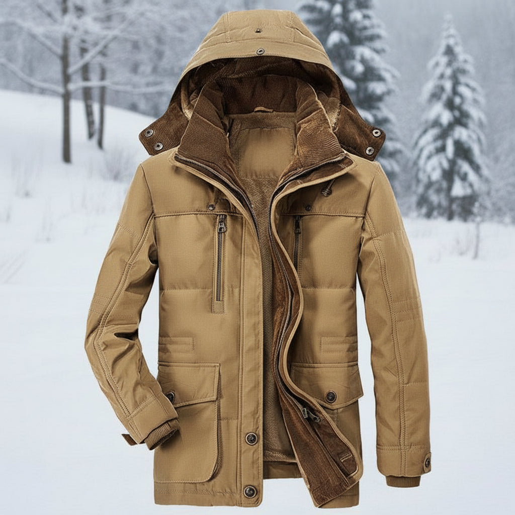 Men Winter Jacket Hooded Lined Parka Coat
