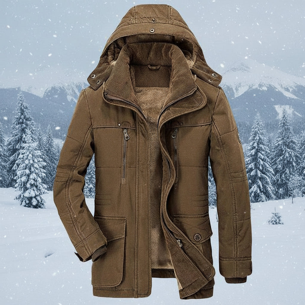 Men Winter Jacket Hooded Lined Parka Coat
