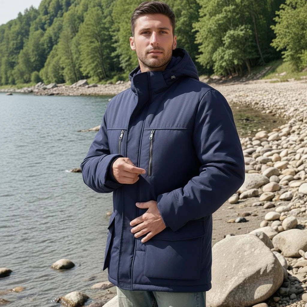 Men Winter Jacket Hooded Lined Parka Coat