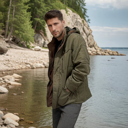 Men Winter Jacket Hooded Lined Parka Coat