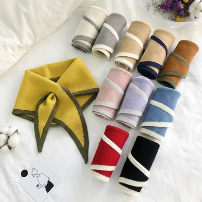 Scarf Retro Contrast Border Lightweight Soft
