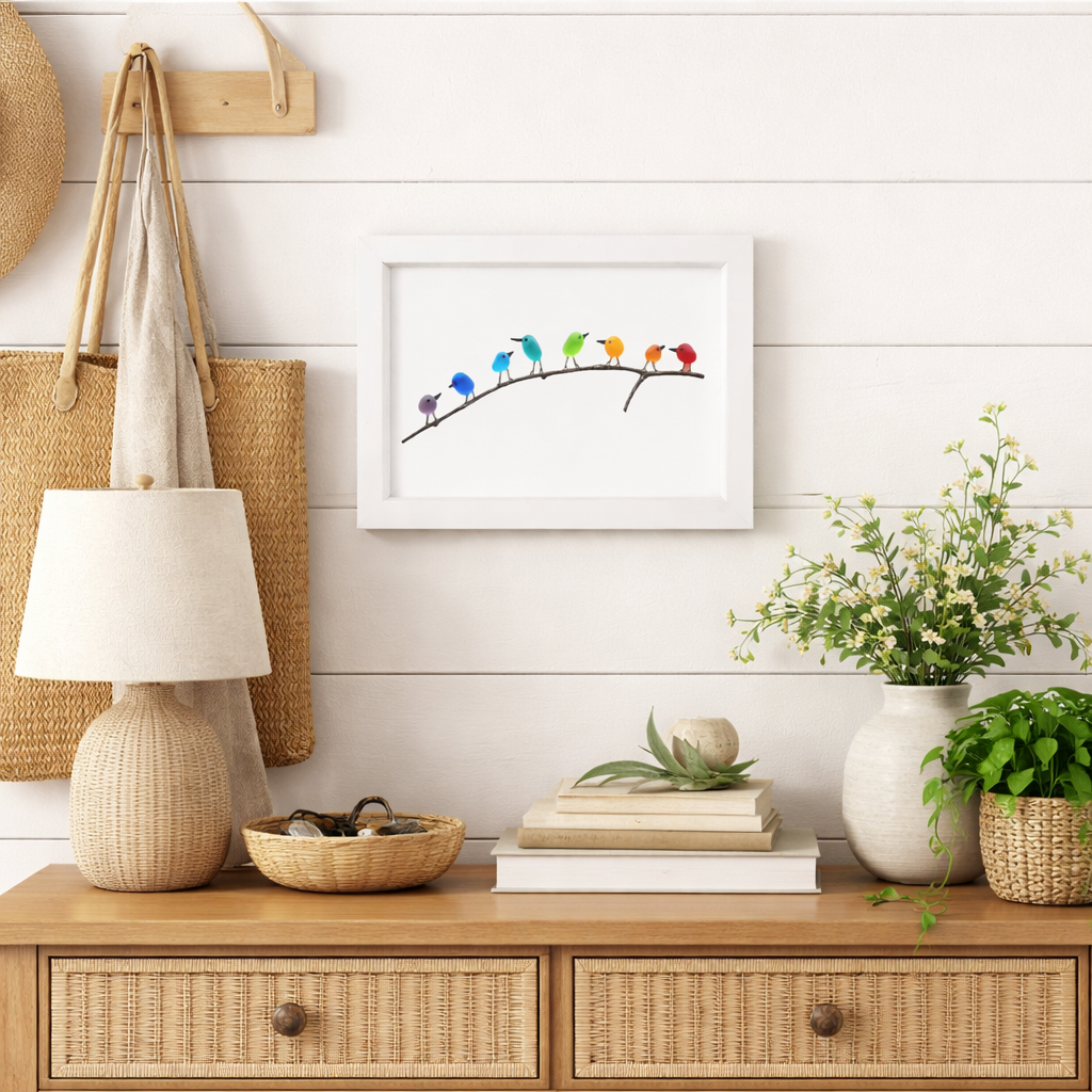 Wall Art Picture Frame Sea Glass Bird