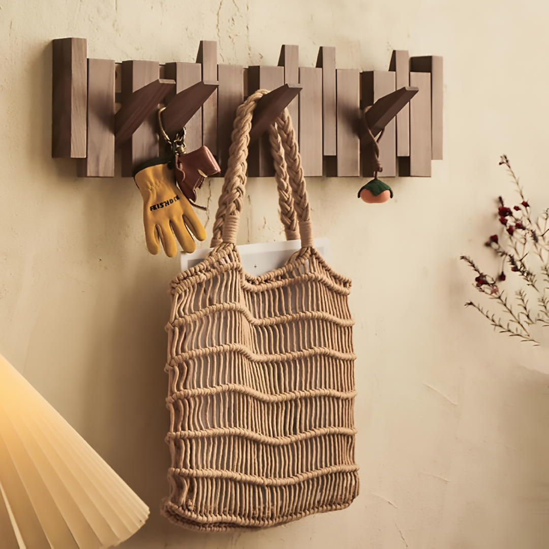Wall Mounted Coat Rack Wooden Foldable Hook