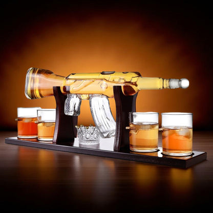 Whiskey Decanter Set Rifle Shaped Glass