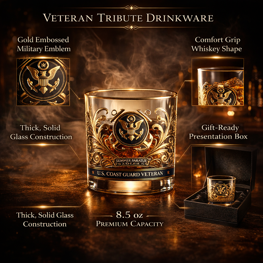 Whiskey Glass Military Veteran Gold Embossed