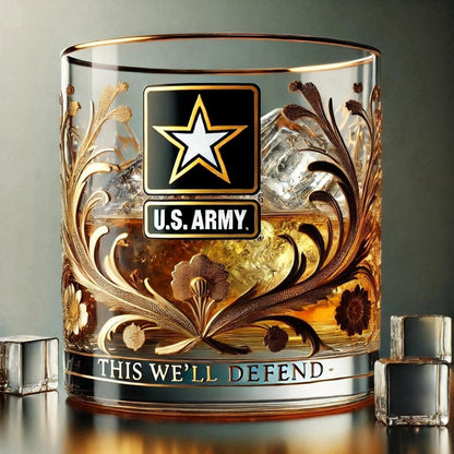 Whiskey Glass Military Veteran Gold Embossed