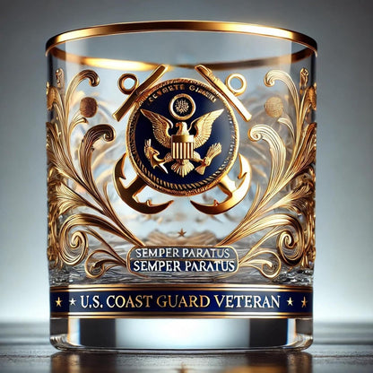 Whiskey Glass Military Veteran Gold Embossed