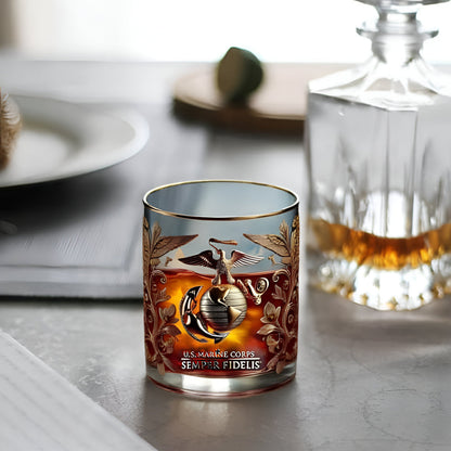 Whiskey Glass Military Veteran Gold Embossed