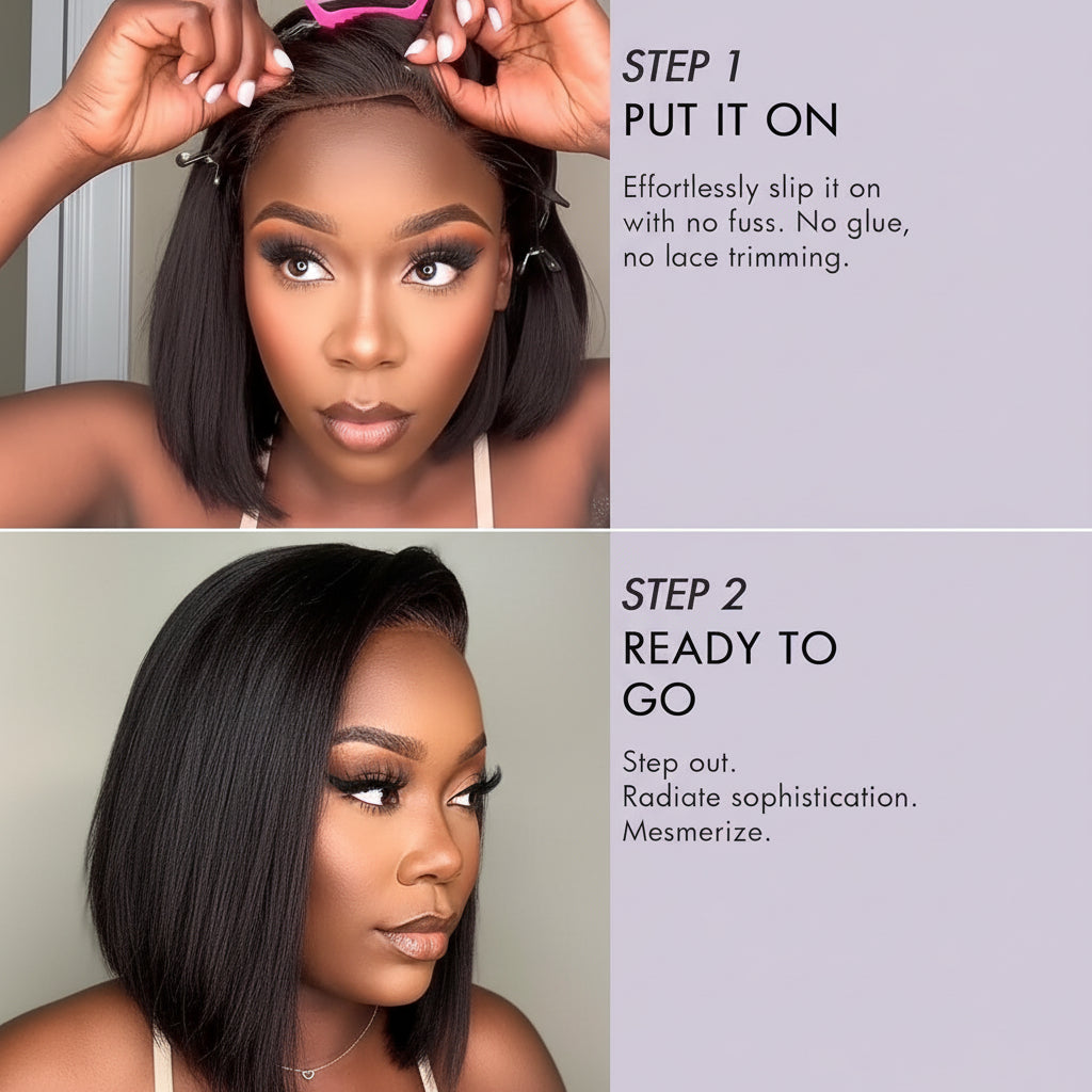 Hair Wig Glueless Bob Straight Yaki Lace