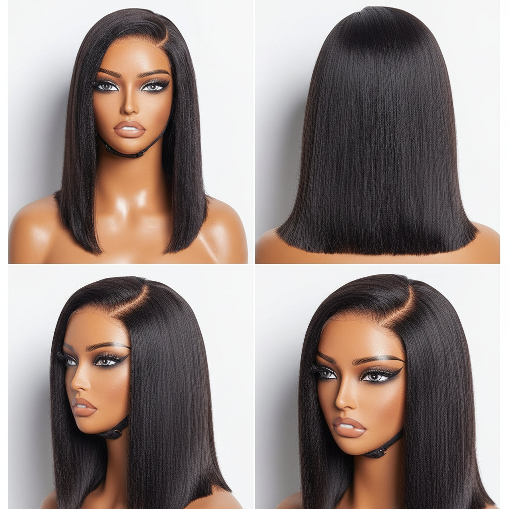 Hair Wig Glueless Bob Straight Yaki Lace