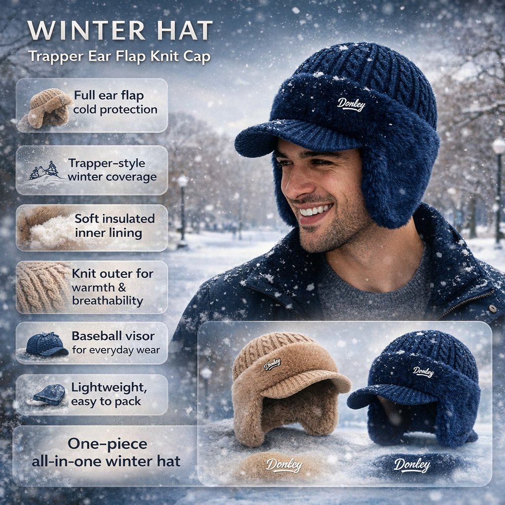 Knit Trapper Hat Ear Flap Winter Cold