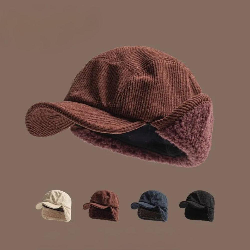 Winter Ear Flap Cap Ribbed Knit Polar