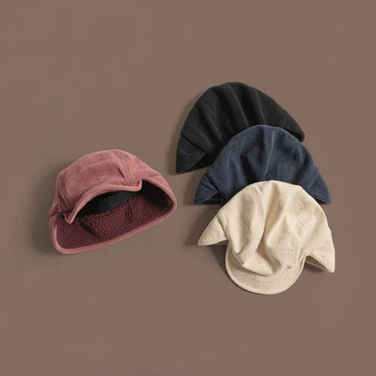 Winter Ear Flap Cap Ribbed Knit Polar