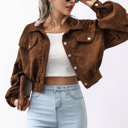 Women's Jacket Cropped Casual Button Front