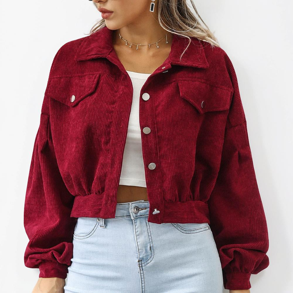 Women's Jacket Cropped Casual Button Front