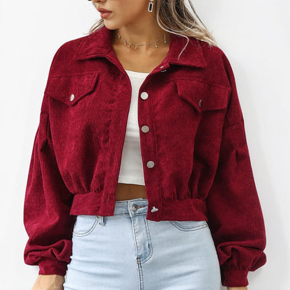 Women's Jacket Cropped Casual Button Front