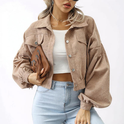 Women's Jacket Cropped Casual Button Front