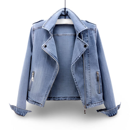 Women's Moto Jacket Cropped Casual Zip Coat