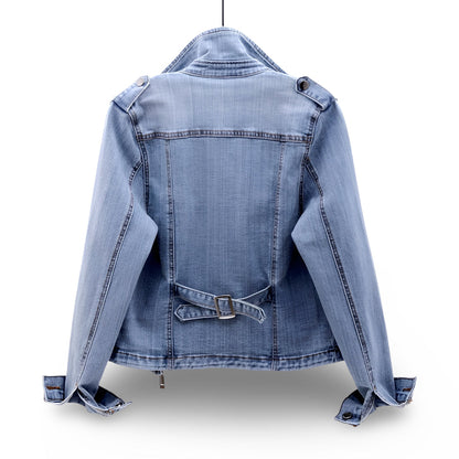 Women's Moto Jacket Cropped Casual Zip Coat