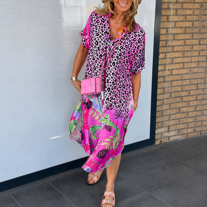 Women's Summer Dress Leopard Print V Neck