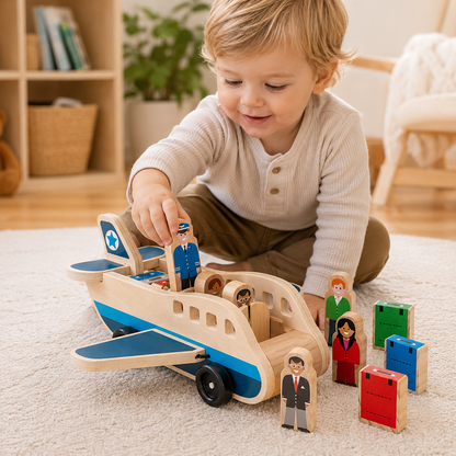 Wooden Airplane Toy Toddler Montessori Push